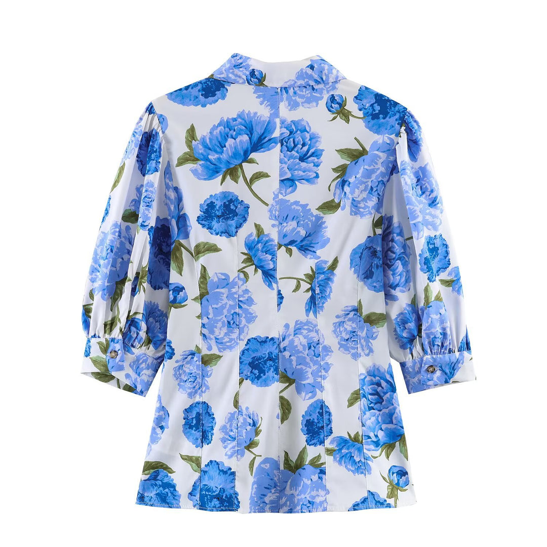 Damen Hemdbluse im A-Linien‑Schnitt mit floraler Allover‑Print, taillierten Teilungsnähten und Puffärmeln Echo Archiv