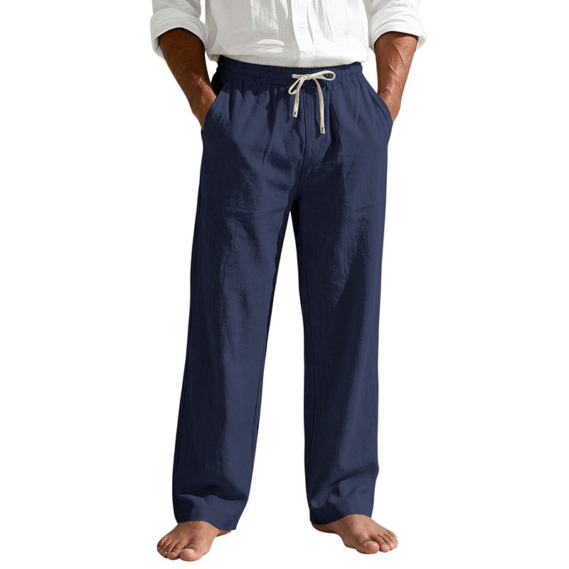 Herren Leinenoptik Relaxhose mit elastischem Bund, Tunnelzug und Seitentaschen – Sorevano