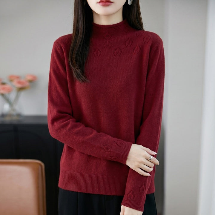 Damen Kurzrollkragenpullover aus Feinstrick mit Ajour‑Yoke und geripptem Saum Echoarchiv