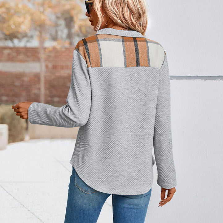 Damen Strukturierter Waffelstrick-Henley-Pullover mit Stehkragen und Druckknopfleiste Echoarchiv