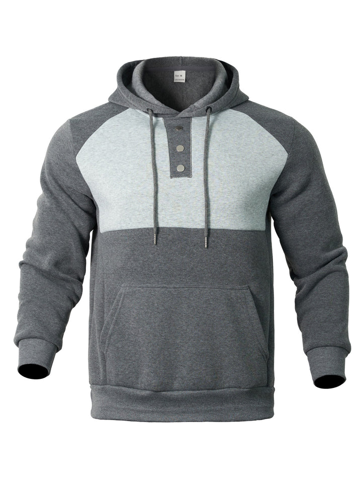 Herren Kapuzenpullover mit durchgehendem Kängurutaschen-Design und modischer Knopfleiste Echoarchiv