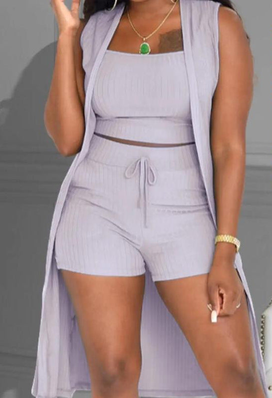 Damen lässiges 3-teiliges Set bestehend aus Crop-Top, Shorts und langem Cardigan Echo Archiv
