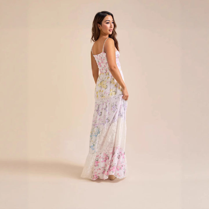 Damen Boho Maxikleid mit elastischem Oberteil und Spitzenakzenten Echo Archiv