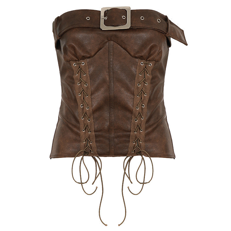 Damenleder-Corsage mit raffinierten Schnürdetails Echo Archiv