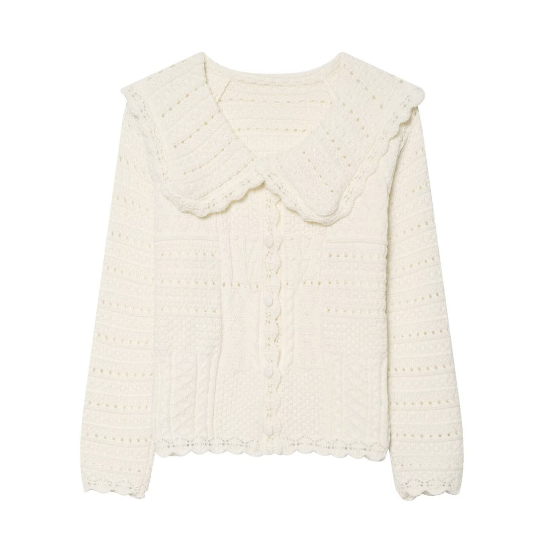 Damen Strickcardigan mit großem scallop-Kragen, Strukturmuster und Zierknopfleiste Echo Archiv