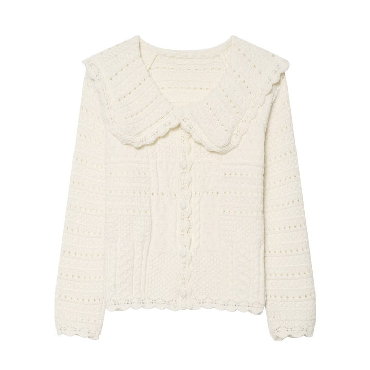 Damen Strickcardigan mit großem scallop-Kragen, Strukturmuster und Zierknopfleiste Echo Archiv