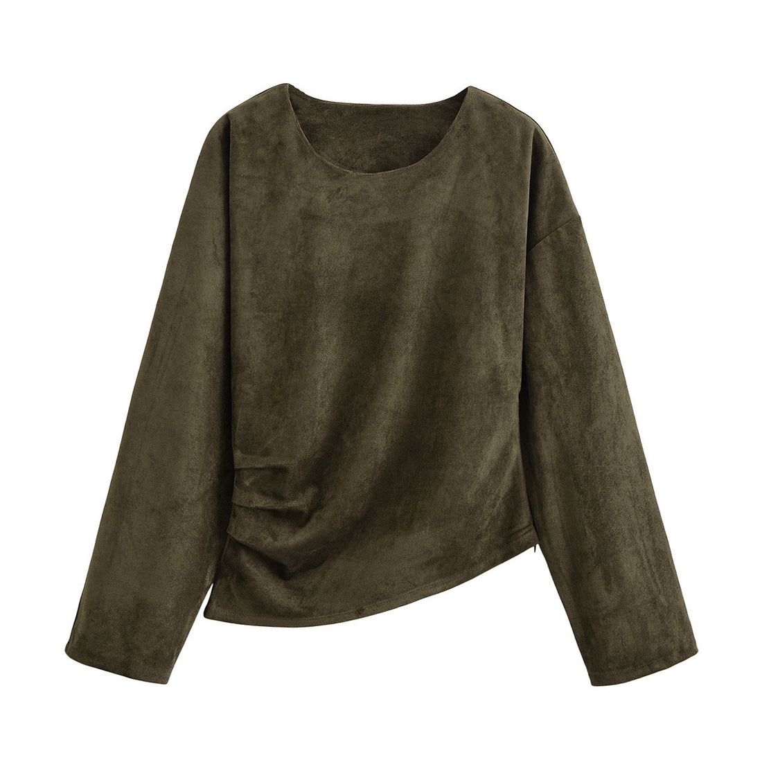 Damen Oversize-Langarmshirt aus Veloursoptik mit asymmetrischem Saum Echoarchiv