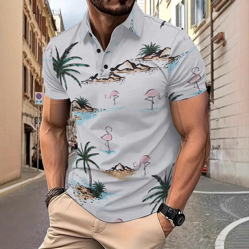 Herren Poloshirt mit tropischem Motiv und modernem Schnitt Echoarchiv