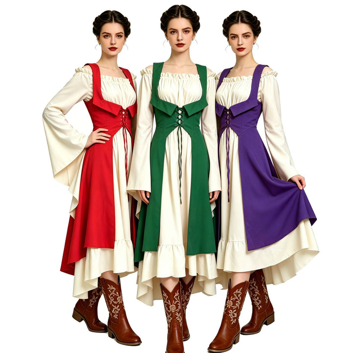 Damen nan schulterfreies Boho Maxikleid mit Volants, asymmetrischem Saum und Glockenärmeln Echo Archiv