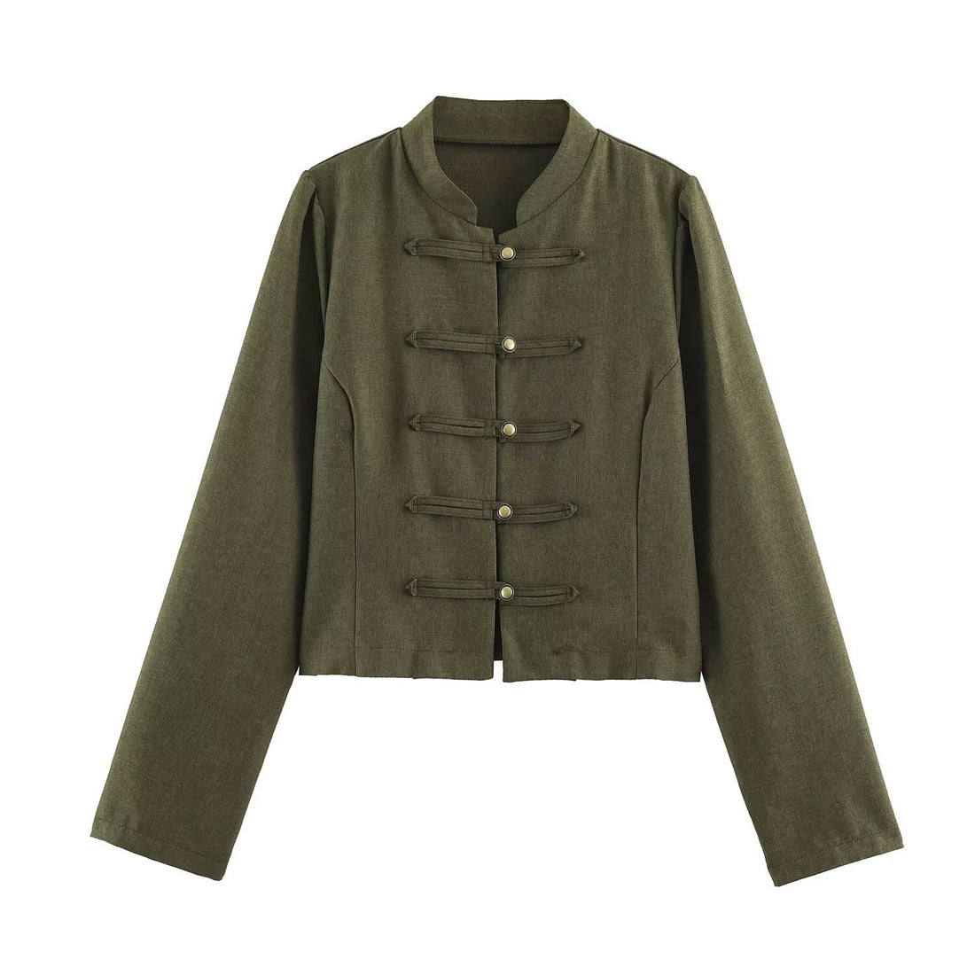 Damen Kurzjacke im Mandarin-Stil mit dekorativen Knebelverschlüssen und taillierter Nahtführung Echoarchiv