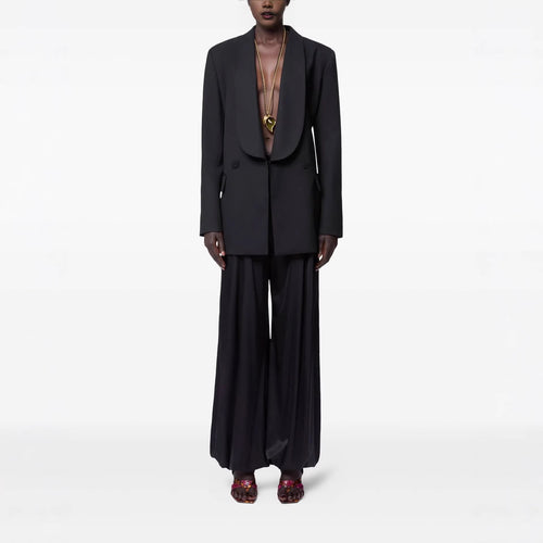 Damen Oversized Smoking-Longblazer mit tiefem Schalkragen und verlängerter Schulterlinie Echoarchiv