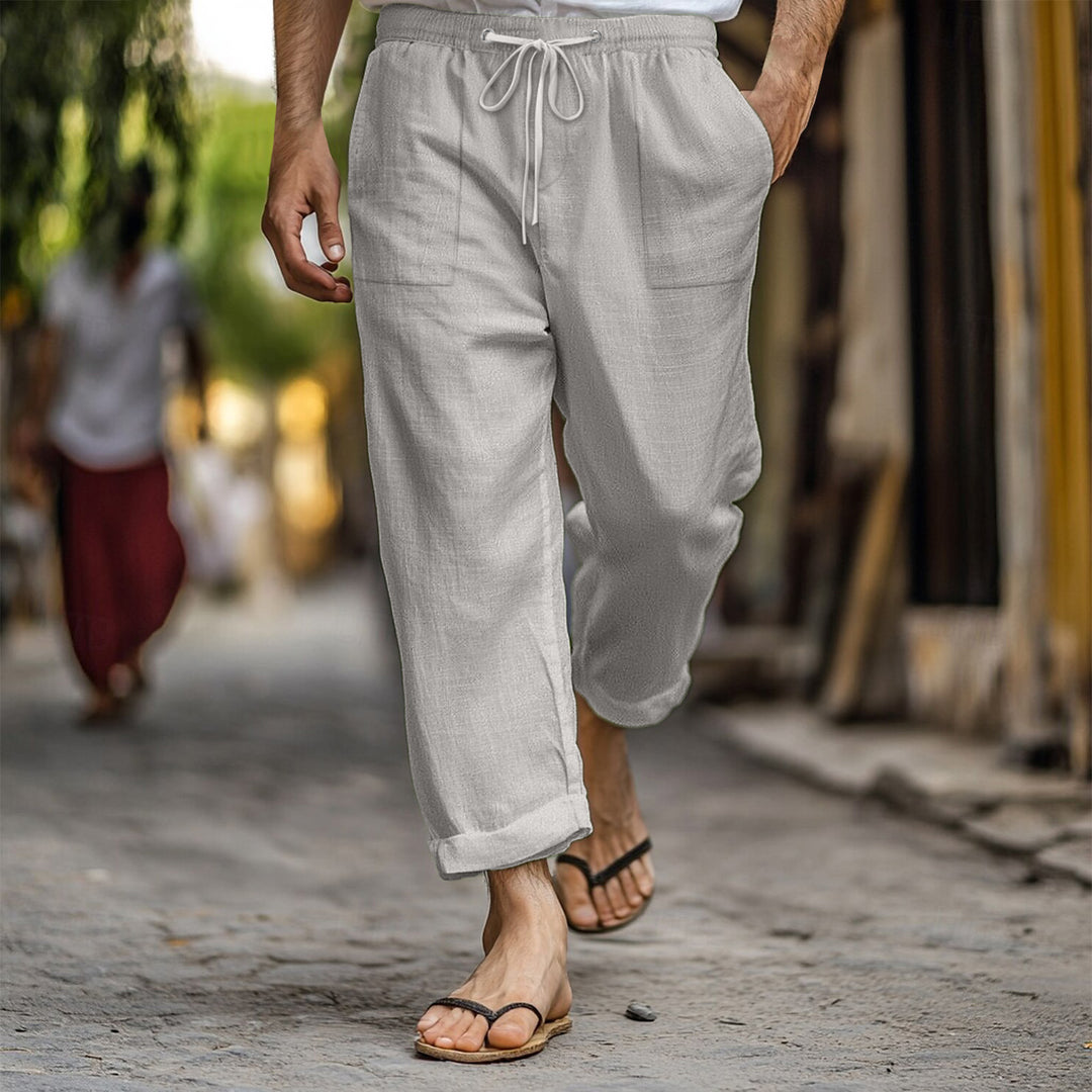 Herren luftige Leinenhose mit elastischem Kordelzug und praktischen Seitentaschen Echoarchiv