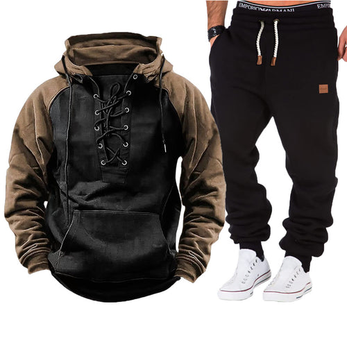 Herren lässiger Kapuzenpullover mit geflochtenem Schnürverschluss und bequemen Jogginghosen Echoarchiv