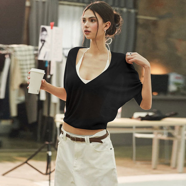 Damen Oversize T-Shirt mit tiefem V-Ausschnitt Echo Archiv