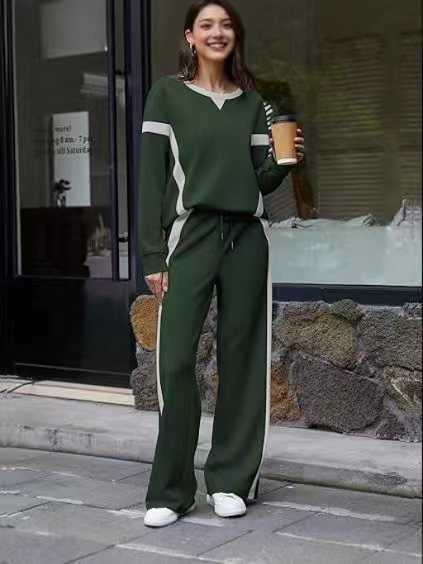 Damen sportives Lounge-Set mit weitem Sweatshirt, Palazzohose und seitlichen Kontraststreifen – Avérine