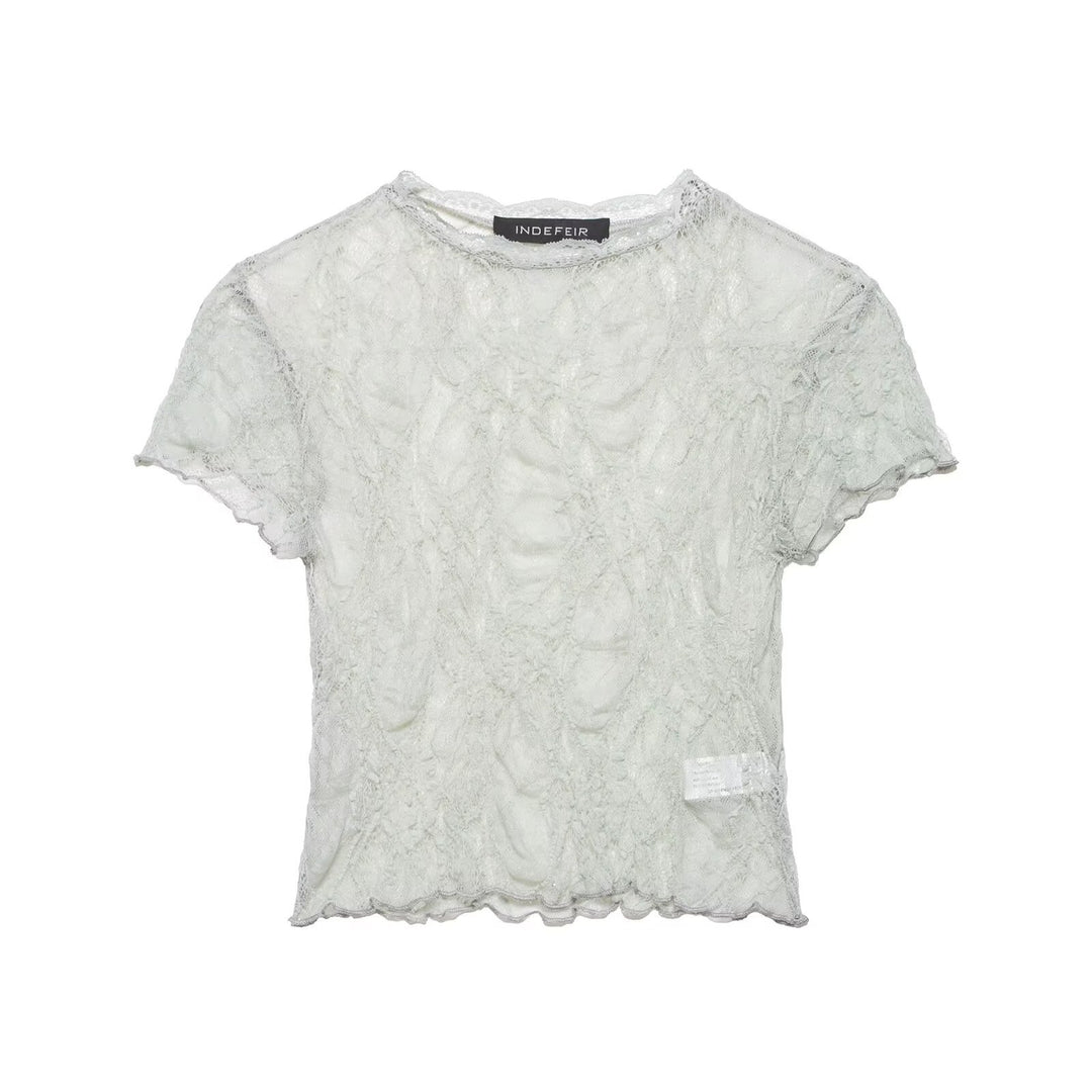 Damen Spitzen-Crop-Top mit feiner Struktur und voluminösen Ärmeln Echo Archiv