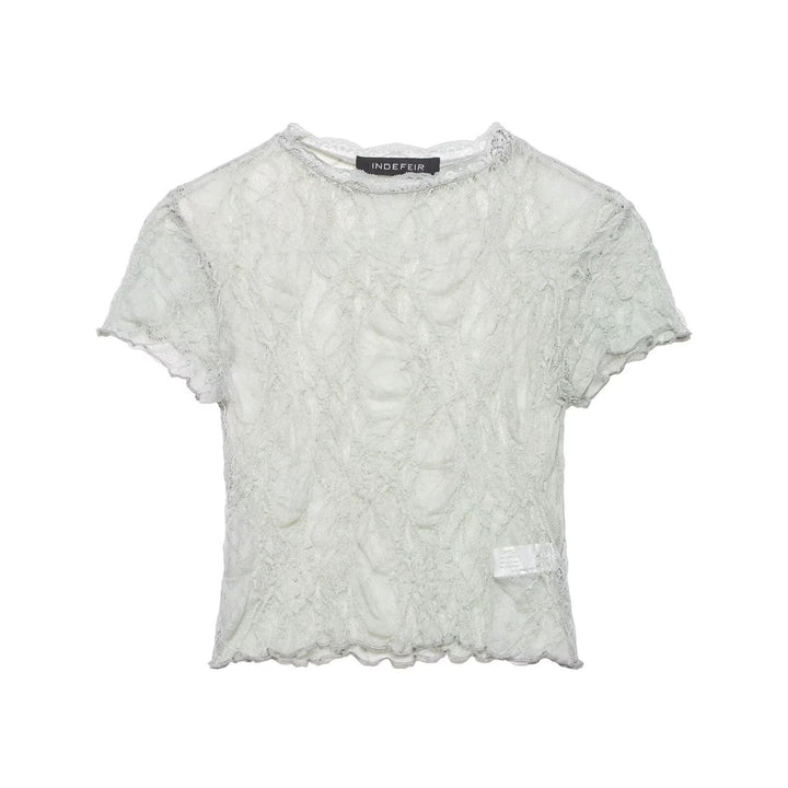 Damen Spitzen-Crop-Top mit feiner Struktur und voluminösen Ärmeln Echo Archiv