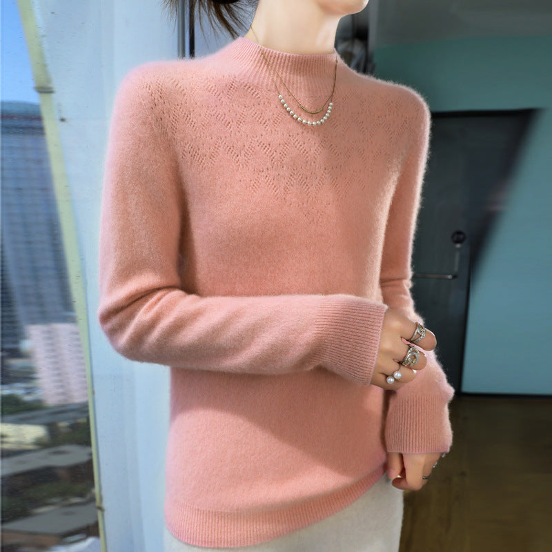 Damen Schlanker minimalistischer Stehkragen-Feinstrickpullover mit geripptem Hals Echoarchiv