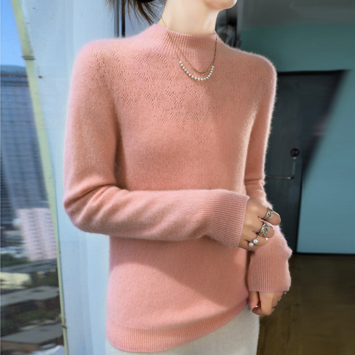 Damen Schlanker minimalistischer Stehkragen-Feinstrickpullover mit geripptem Hals Echoarchiv