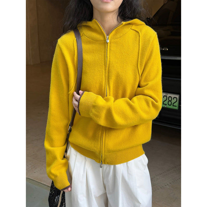 Damen Kapuzen‑Zipcardigan aus feinem Strick mit geripptem Bund Echoarchiv