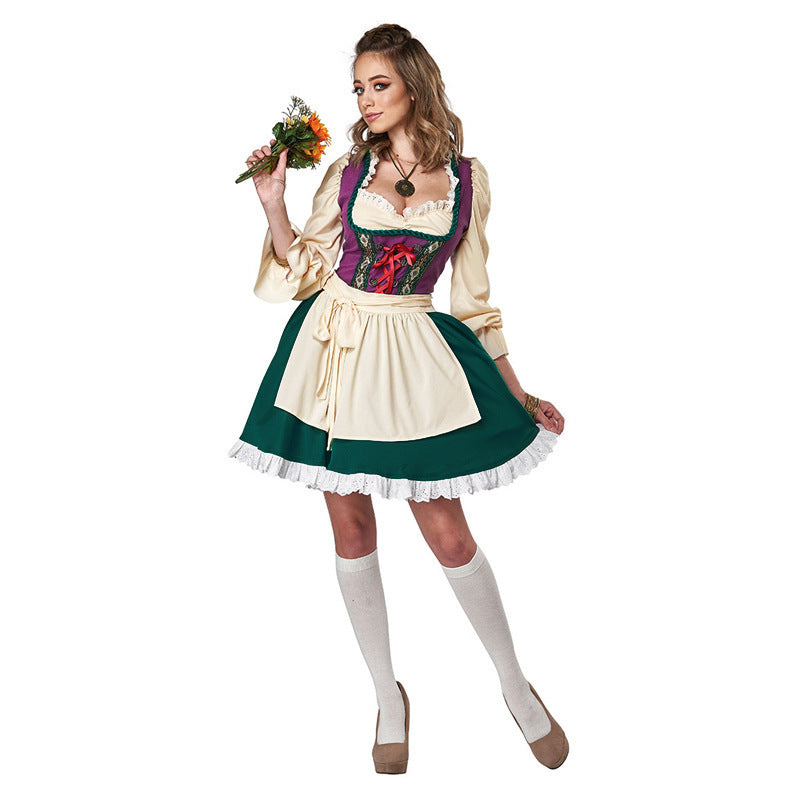 Damen nan traditionelles Dirndlkleid mit Schürze, geschnürter Corsage und Volantärmel Echo Archiv