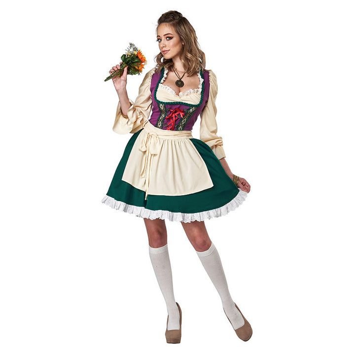 Damen nan traditionelles Dirndlkleid mit Schürze, geschnürter Corsage und Volantärmel Echo Archiv