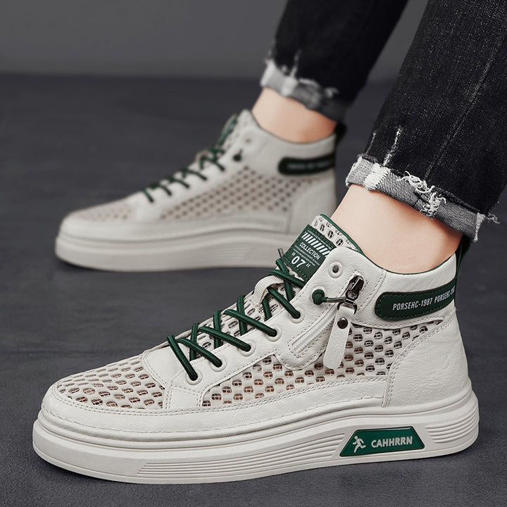 Herren High-Top Sneaker mit luftiger Mesh-Perforation, seitlichem Reißverschluss und dicker Profilsohle Echoarchiv
