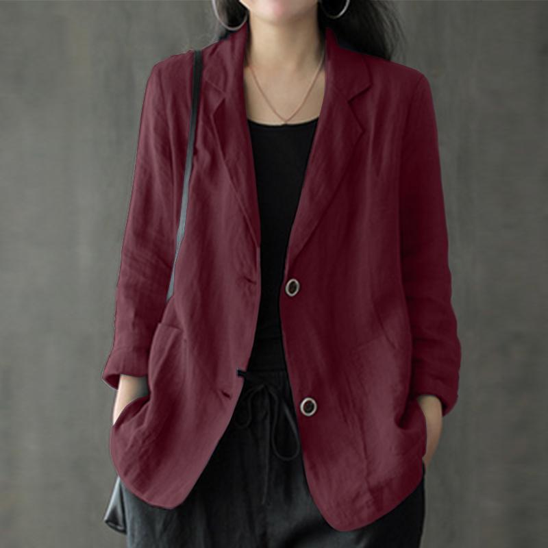 Damen Leinenblazer im lässigen Stil mit lockerer Passform und aufgesetzten Taschen – Célinea