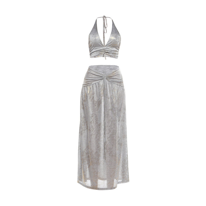 Damen Zweiteiliges glitzerndes Maxikleid mit raffinierten Schnürdetails Echo Archiv