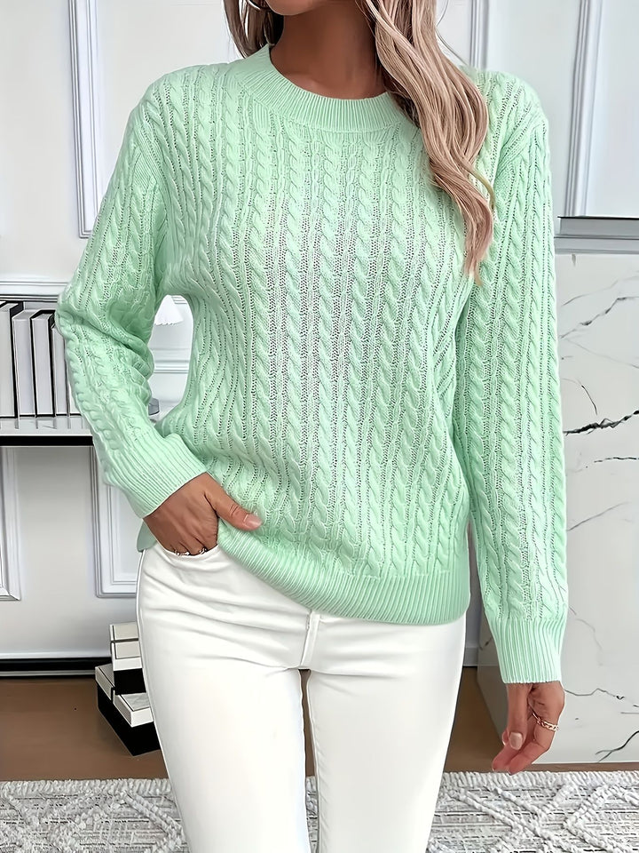 Damen nan Feinstrick-Zopfmuster Pullover mit Rundhalsausschnitt und tailliertem Schnitt Echo Archiv