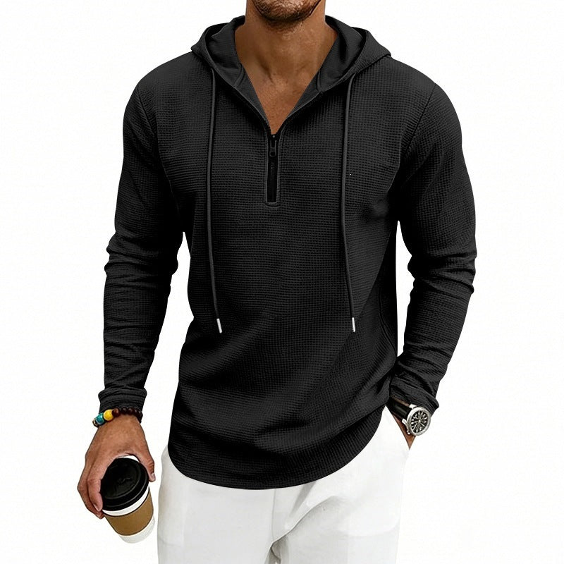 Herren Lässiges Waffelstruktur-Hoodie mit halbem Reißverschluss und Kapuze Echoarchiv