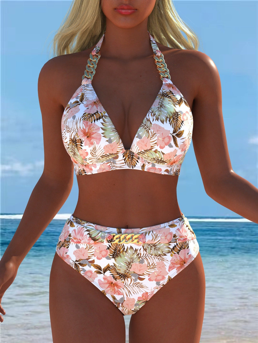 Damen Bikini mit luxuriösem Marmormuster und edlen Details Echoarchiv