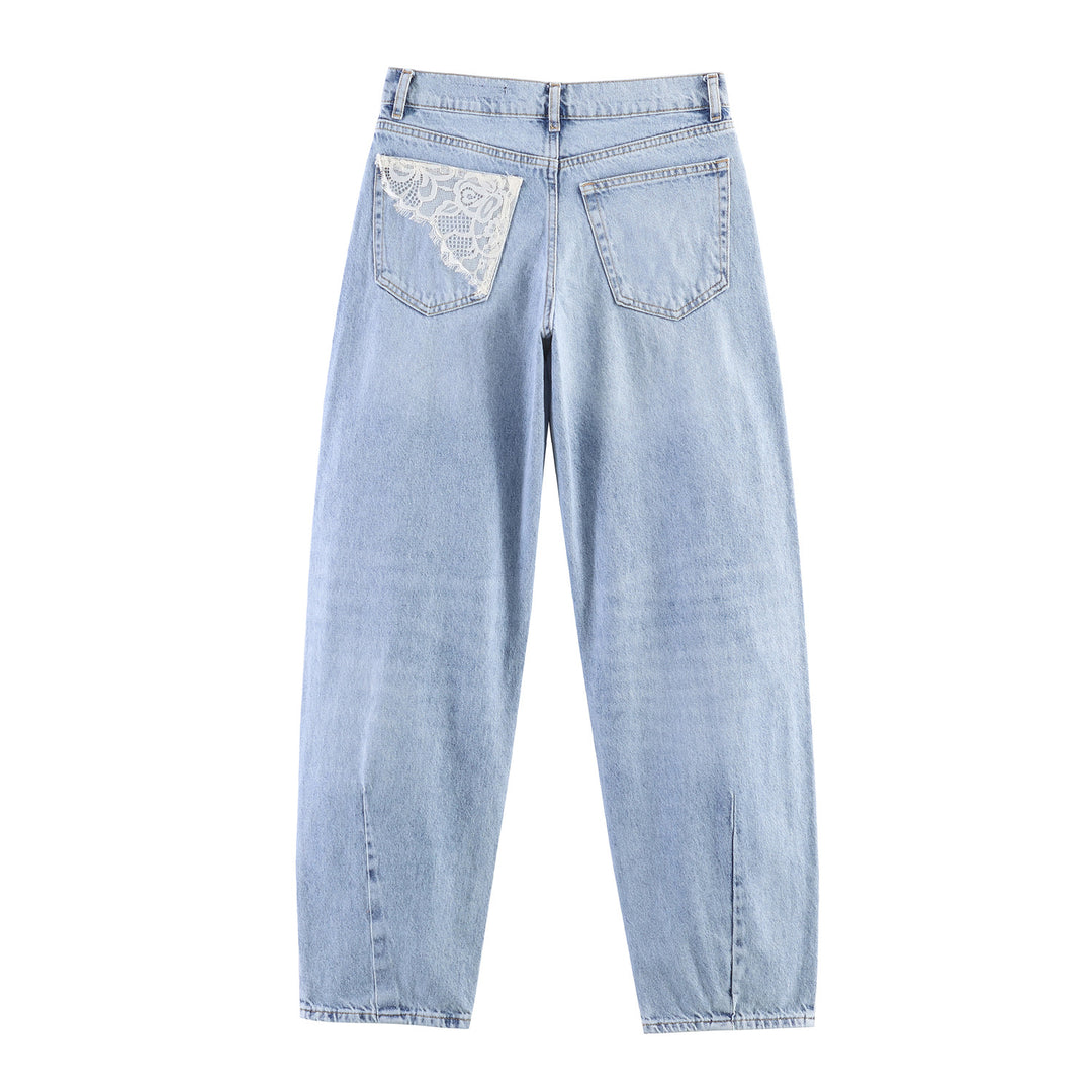 Damen nan relaxed Straight‑Leg Jeans mit Destroyed‑Details und Spitzenunterlage Echo Archiv