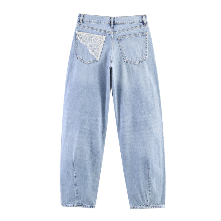 Damen nan relaxed Straight‑Leg Jeans mit Destroyed‑Details und Spitzenunterlage Echo Archiv