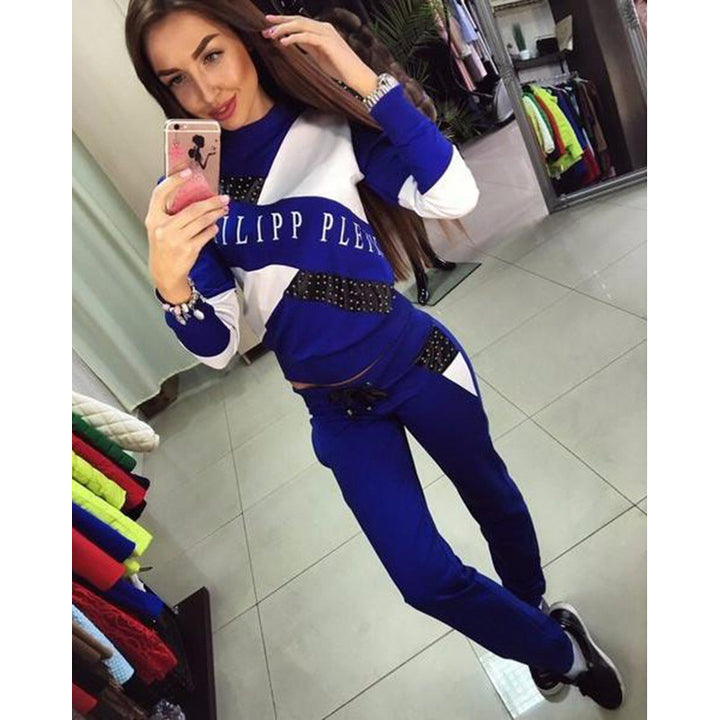 Damen Sportliches Jogginganzug-Set mit Nietenbesatz und Colorblock-Design – Avérine