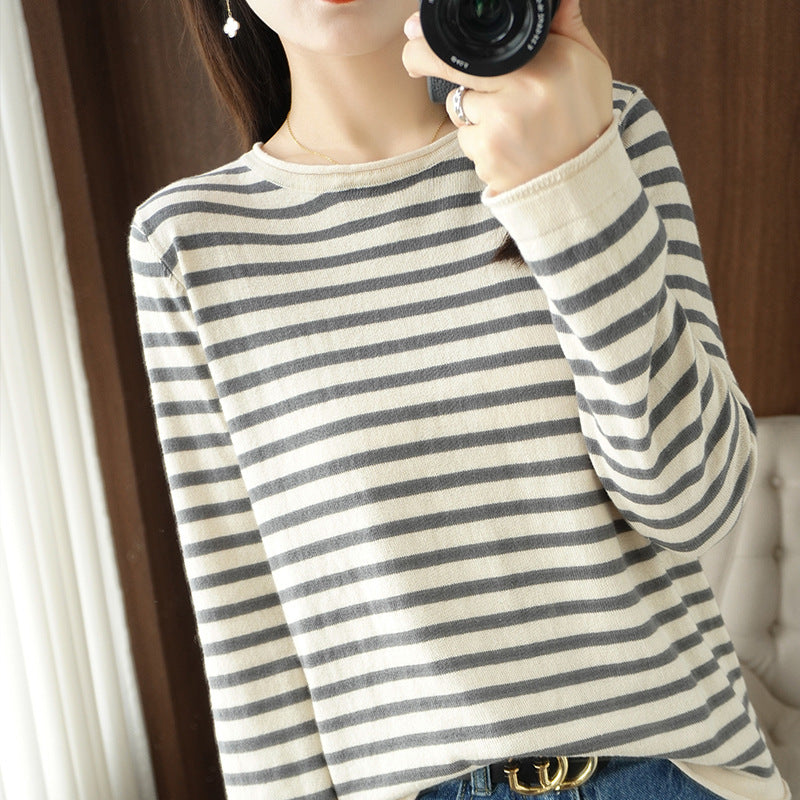 Damen Maritim inspirierter Baumwoll-Feinstrickpullover mit Streifen und leicht kastiger Silhouette Echoarchiv
