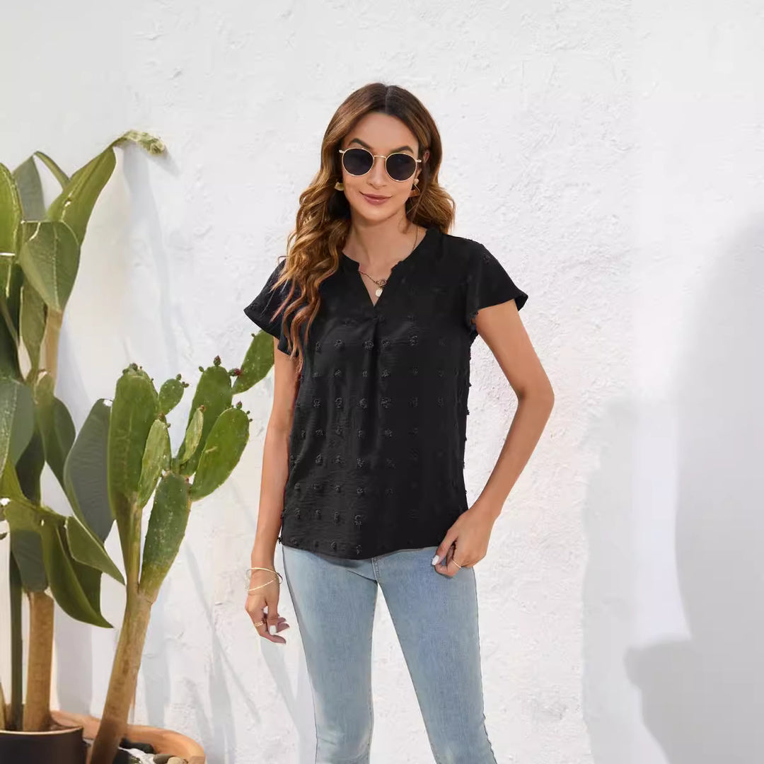 Damen Leichtes Kurzarmblusenshirt mit strukturiertem Material und eleganten Details Echo Archiv