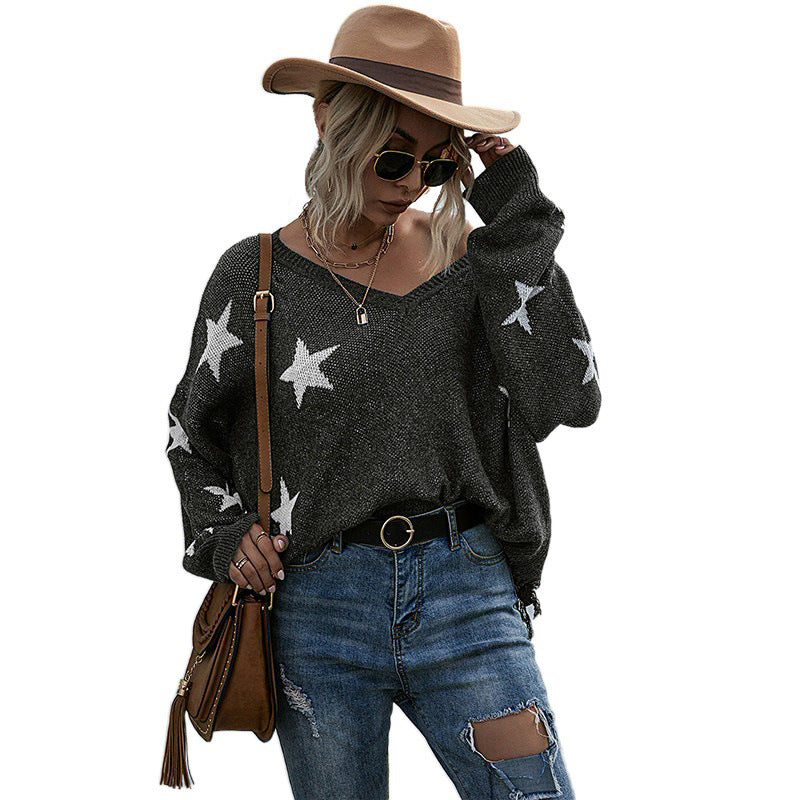 Damen Lässiger Oversized Pullover mit Sternen Echo Archiv
