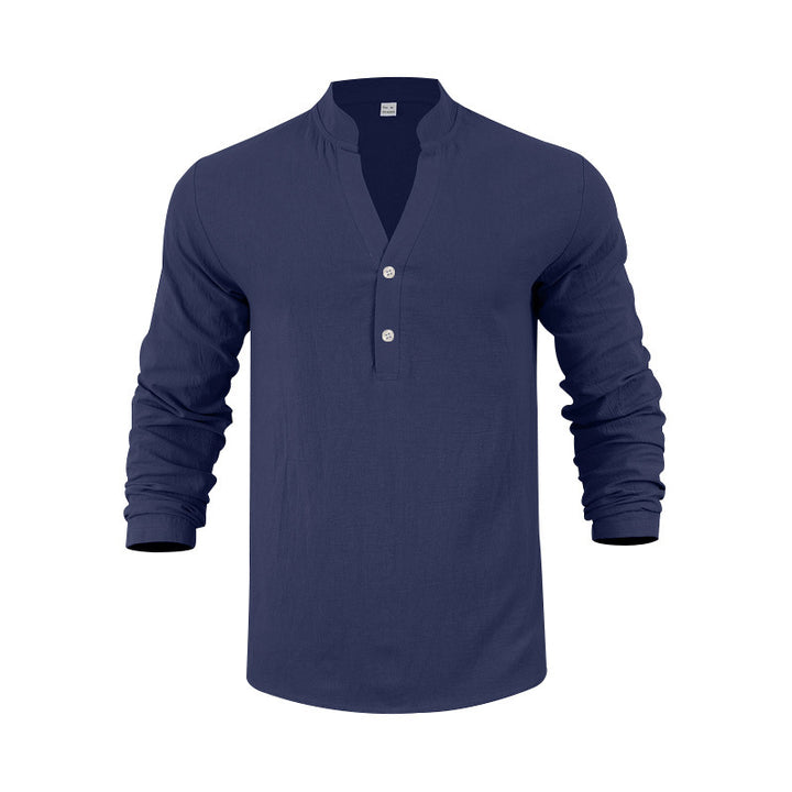Herren lässiges Langarm-Henley-Shirt aus weicher Baumwolle mit Knopfleiste Echoarchiv