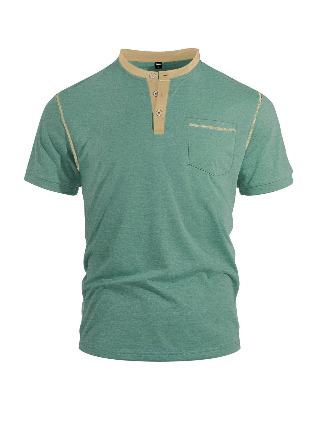 Herren nan legeres Kurzarm-Bandkragenshirt mit Knopfleiste Brusttasche und Flatlocknähten Echo Archiv