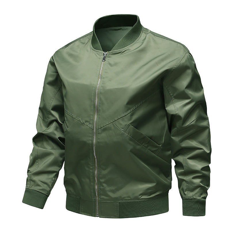 Men's minimalist nylon flight bomber jacket with angled welt pockets and funnel rib collar – Brevano