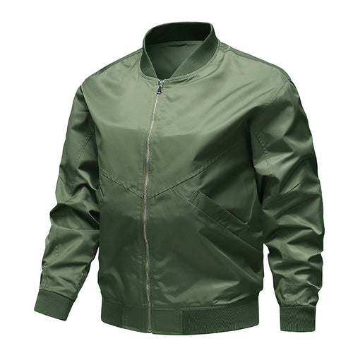 Men's minimalist nylon flight bomber jacket with angled welt pockets and funnel rib collar – Brevano