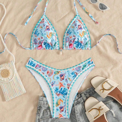 Damen Triangel-Bikini mit maritimem Muster Echo Archiv