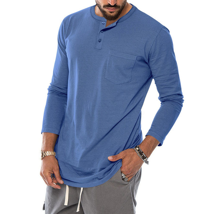 Herren Langarm-Henley-Shirt mit modischem Knopfverschluss und praktischer Brusttasche Echoarchiv