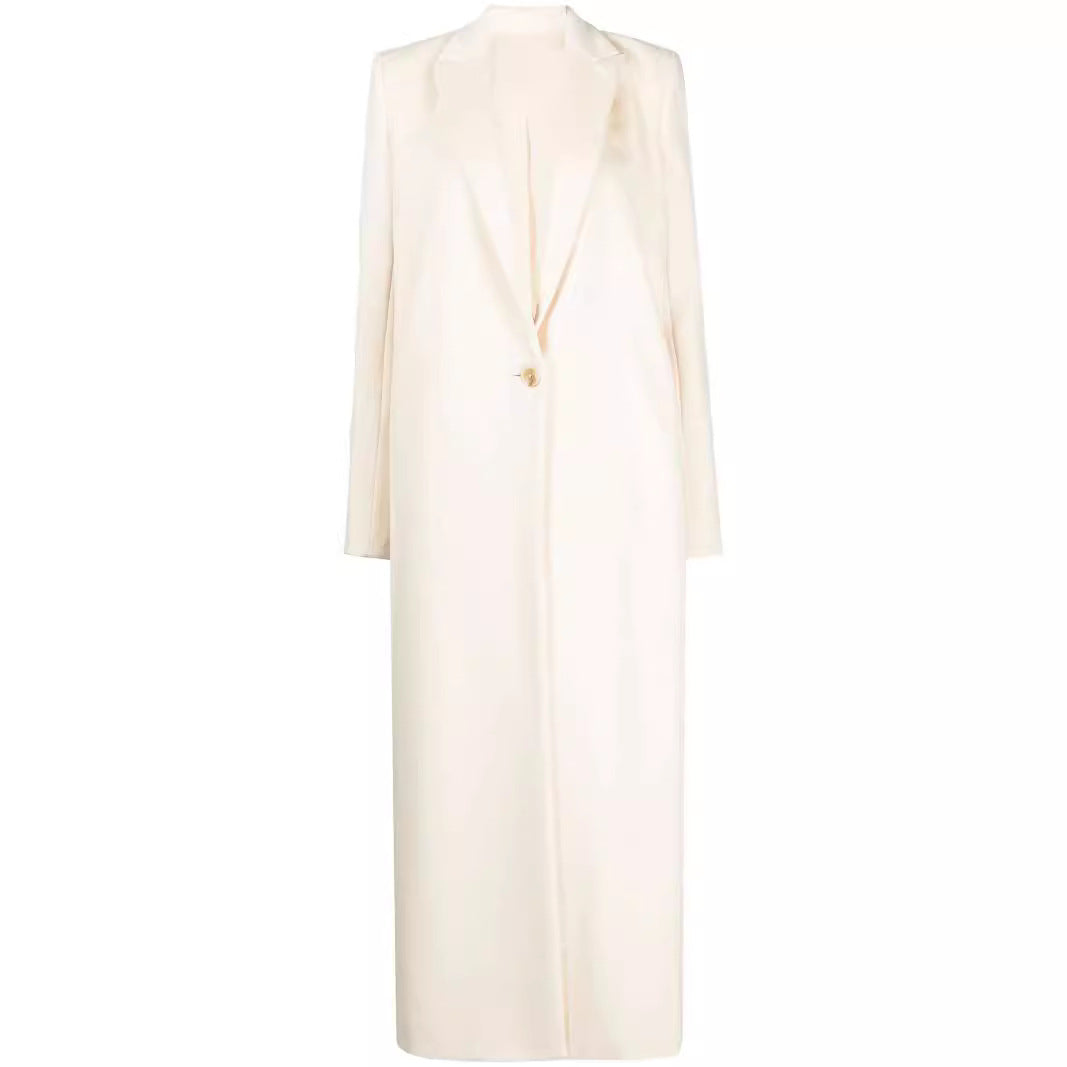 Damen Longline Wollmantel mit Ein-Knopf-Verschluss und tailliertem Revers Echoarchiv