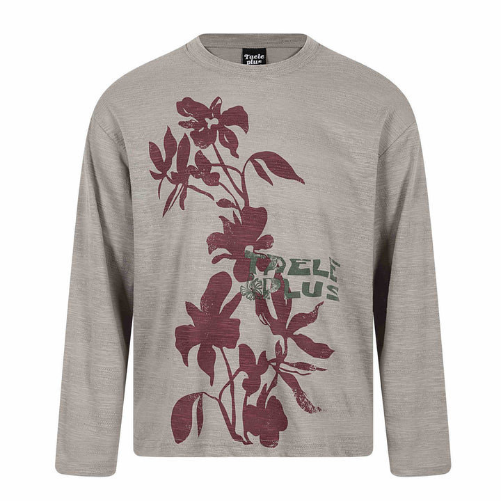 Unisex Oversize-Langarmshirt aus Slub‑Jersey mit floralem Print Echoarchiv