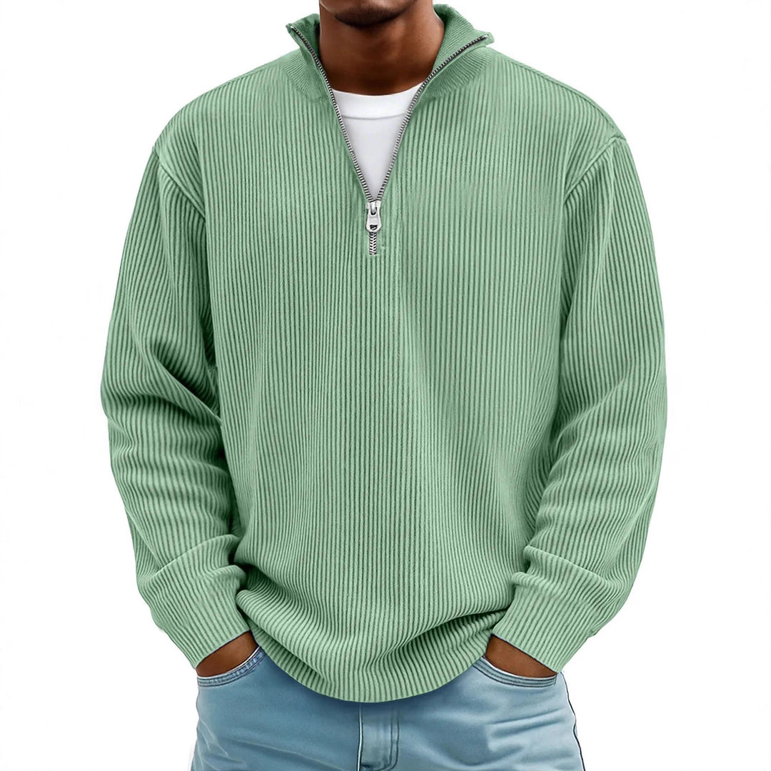 Herren nan gerippter Strickpullover mit halbem Reißverschluss und Stehkragen Echo Archiv