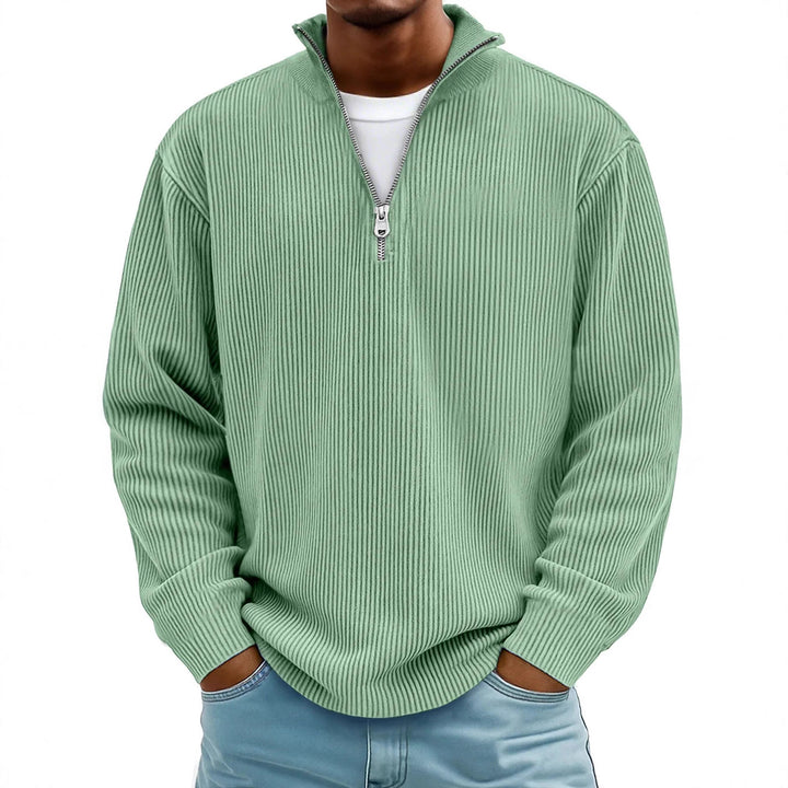 Herren nan gerippter Strickpullover mit halbem Reißverschluss und Stehkragen Echo Archiv