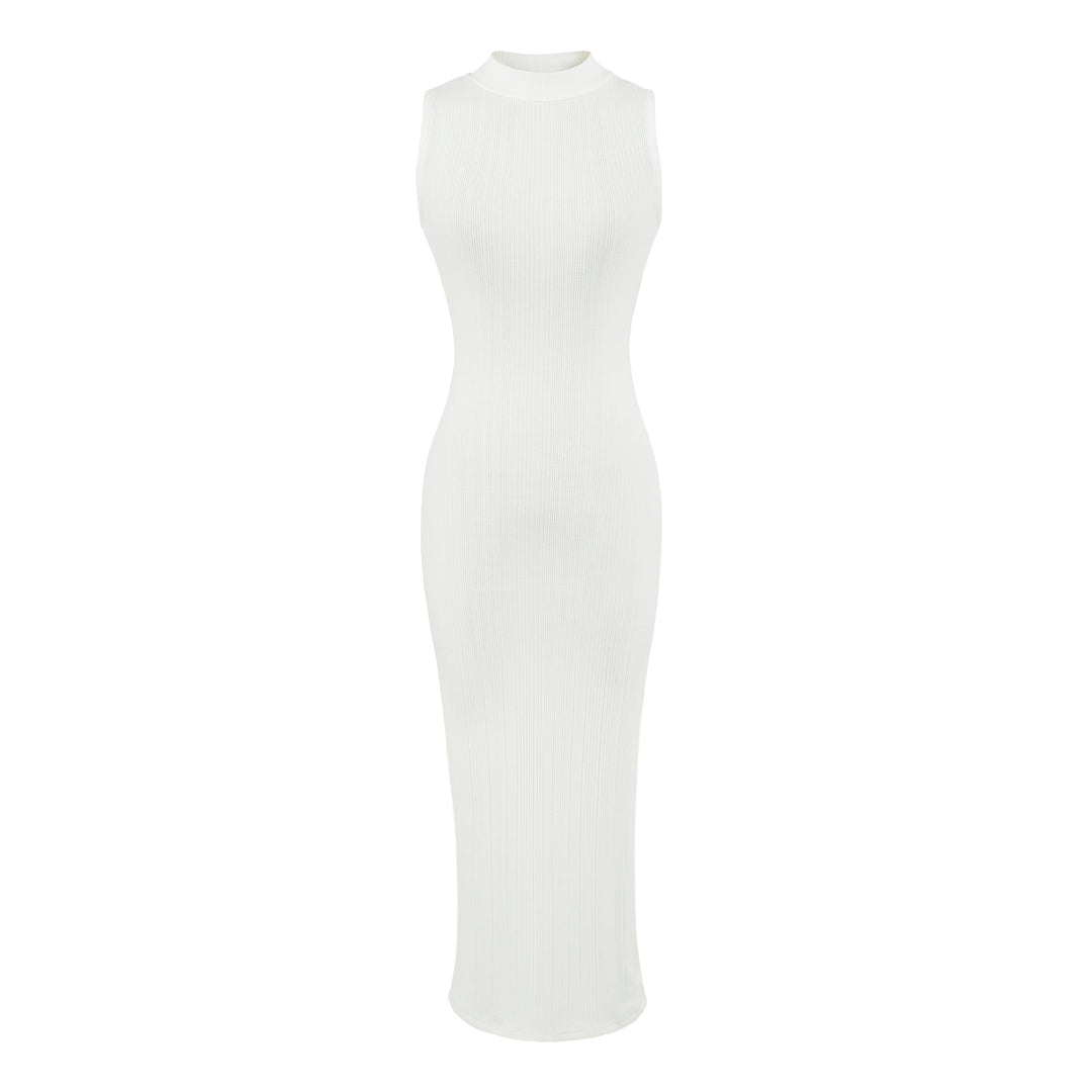 Damen Midikleid in Rippstrick, ärmelloses Slim‑Fit mit Stehkragen Echoarchiv