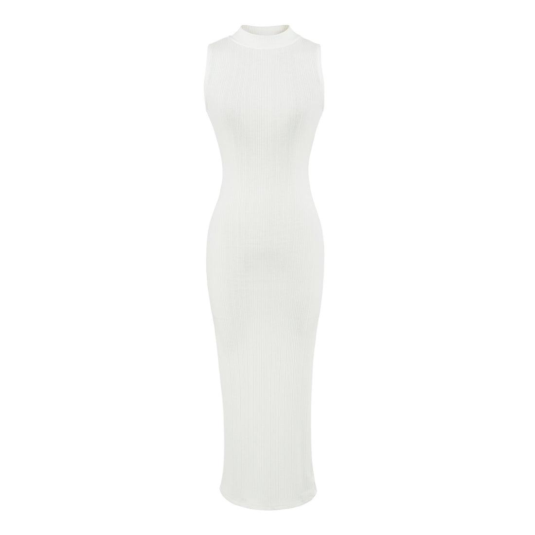 Damen Midikleid in Rippstrick, ärmelloses Slim‑Fit mit Stehkragen Echoarchiv